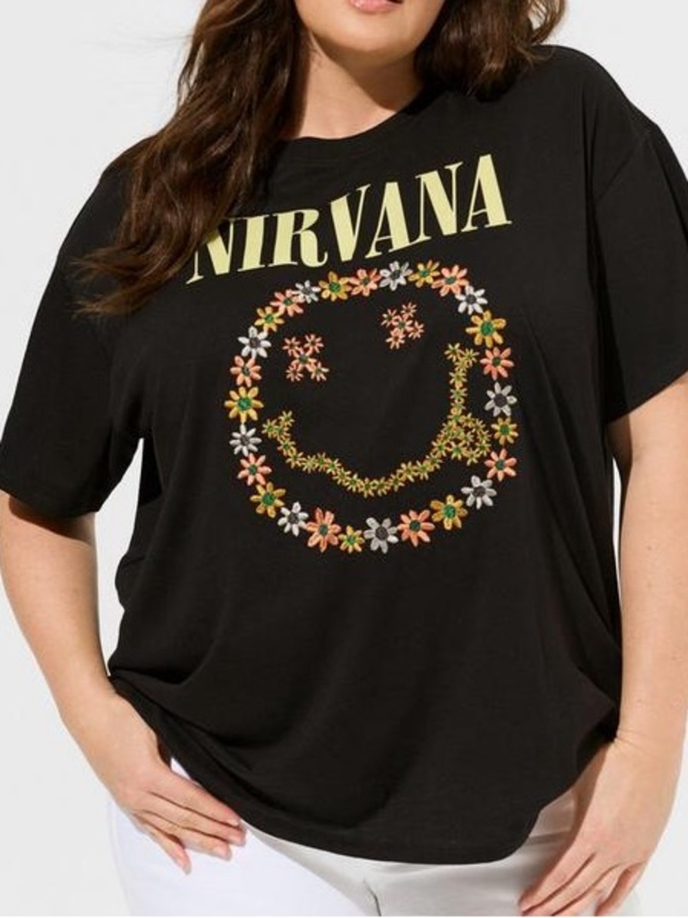 Nirvana Oversized Fit Cotton Crew Tunic Tee Torrid Sz 3 3x Embroidered